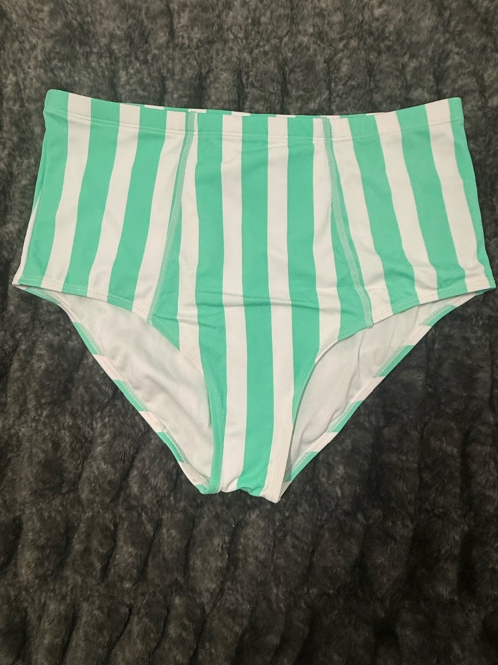 High-Waist Stripe Bikini Bottoms - Mint & White